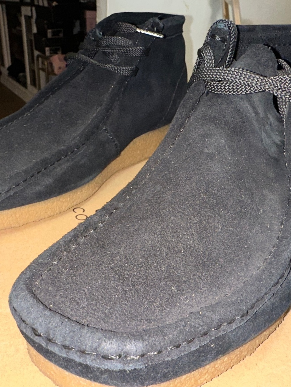 Clarks Collection Men’s Black Suede Moc Toe Ankle Boots Size 10 Lightly Worn